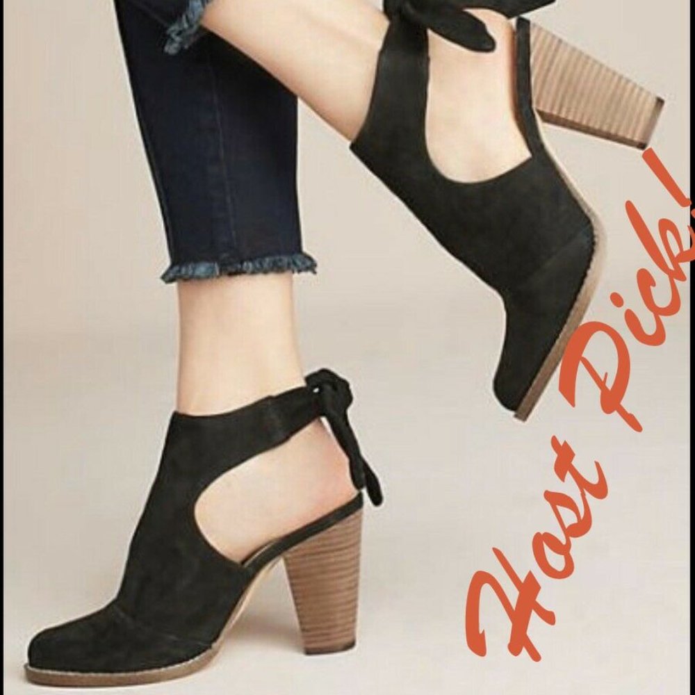 Splendid New Clog Ankle Tie Bootie Mule  Suede Leather BLACK Women's 10 HP! - Picture 2 of 8